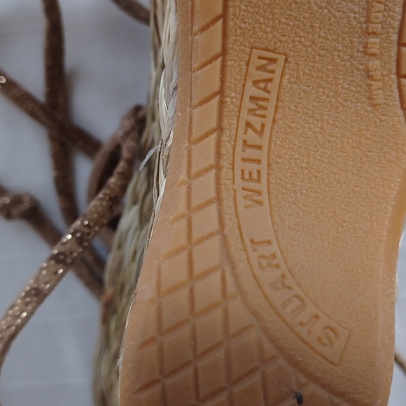 Stuart Weitzman Metallic Gold Espardrille Ankle Wrap Wedges- Sz. 7 - Picture 9 of 13